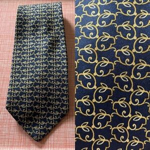 Beaufort Tie Rack Silk Navy and Gold Designer Tie Rabbit pattern